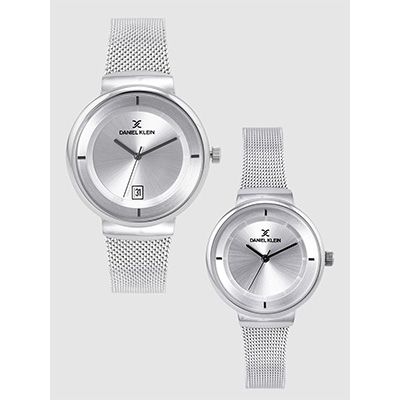 Premium Set of 2 His & Her Silver-Toned Analogue Watches DK12241-1