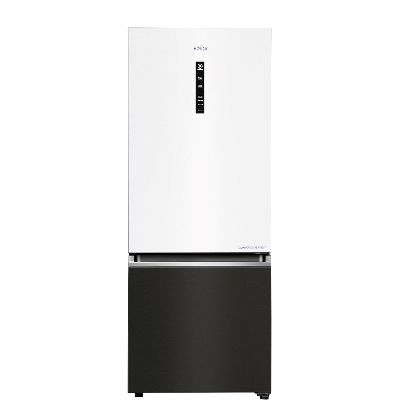 HRB-4952WKG-P 445 L, 2 Star, White Black Glass Finish Bottom Mounted Frost-Free Refrigerator