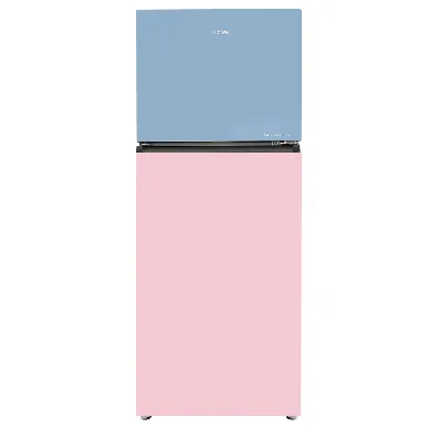 HRF-3783RBG-P Vogue 328L Rose Blue Glass Top Mount Fridge