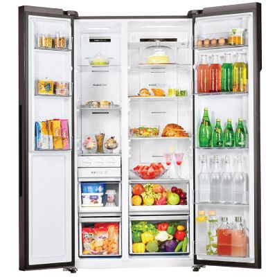 HRS-682KGU1 602L, Black Glass Finish 2 Door Side by side Convertible Refrigerator with Wifi Connectivity
