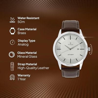 NS1584SL03 Classic Silver Dial Analog with Date Leather Strap watch for Men