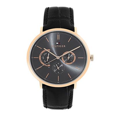 Men Black Leather Analogue Watch TH1710377