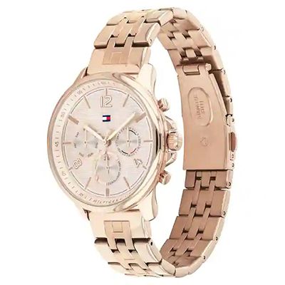 Rose Gold Dial Golden Stainless Steel Strap Watch