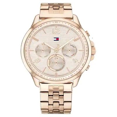 Rose Gold Dial Golden Stainless Steel Strap Watch