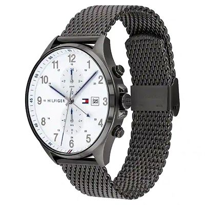 White Dial Grey Stainless Steel Strap Watch
