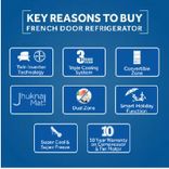 712 L, HRB-738BG Black Glass Finish Bottom Mounted French Door Refrigerator