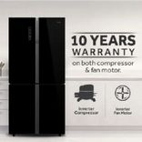 712 L, HRB-738BG Black Glass Finish Bottom Mounted French Door Refrigerator